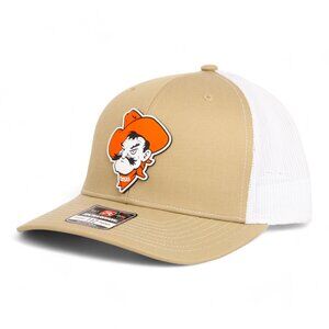 OSU Cowboys Pistol Pete Snapback Trucker Hat- Khaki/ White
